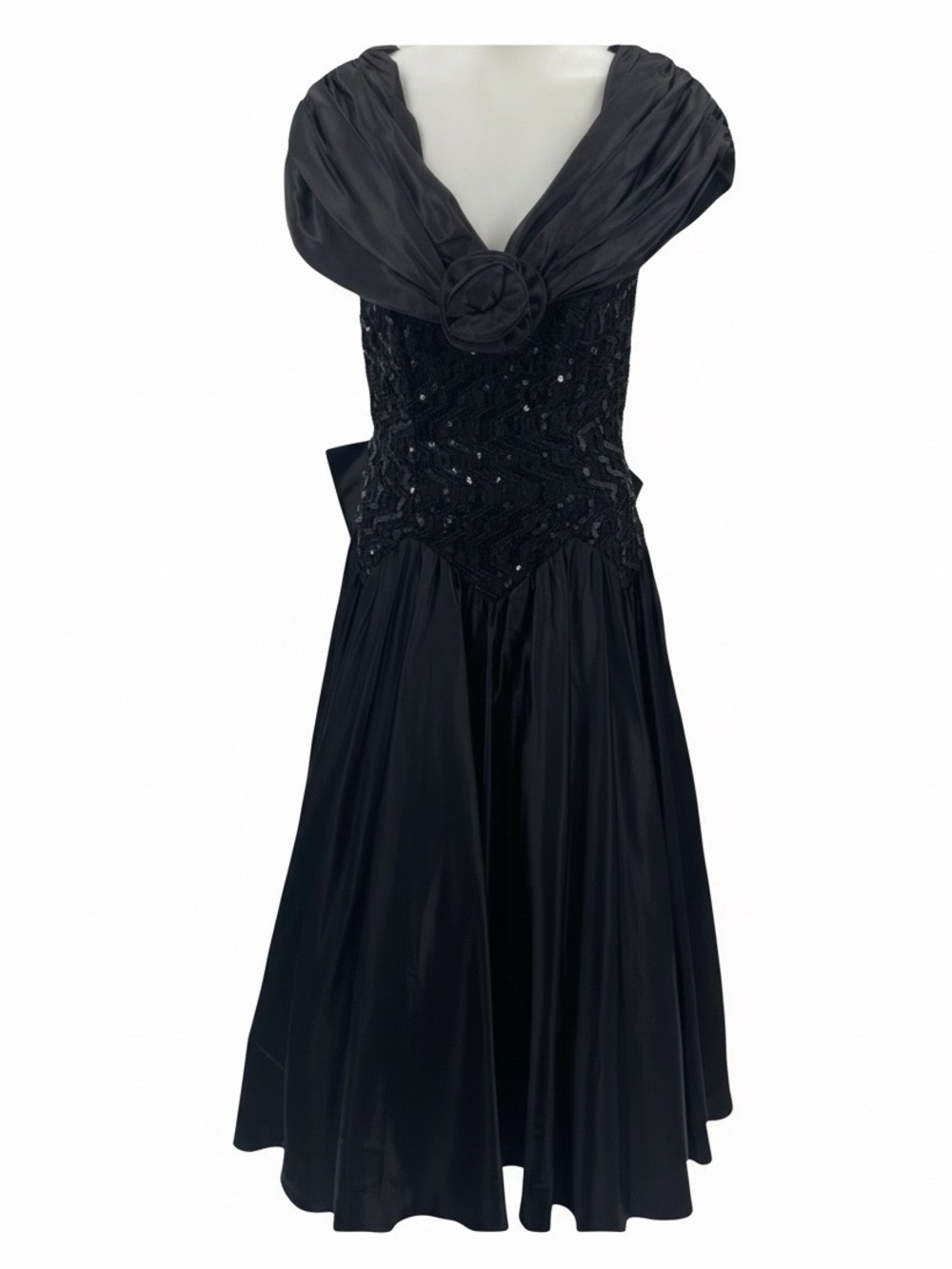 Vintage Zum Zum Off The Shoulder Sequin Black Dress Full Skirt Prom Formal Retro